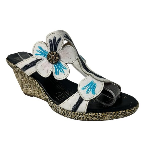 L'Artiste By Spring Step Largo Floral Leather Wedge Sandals Size 40 - Picture 1 of 11